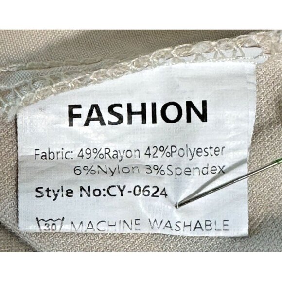 Fashion Women's Beige Flare Leg Pants Elastic Waist Trouser Size M CY-0624 - Picture 8 of 9